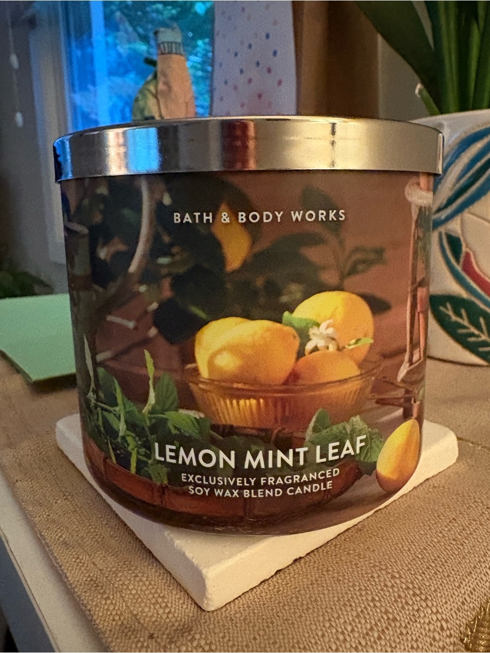 Bath & Body Works Lemon Mint Leaf Soy Wax 3-wick Candle